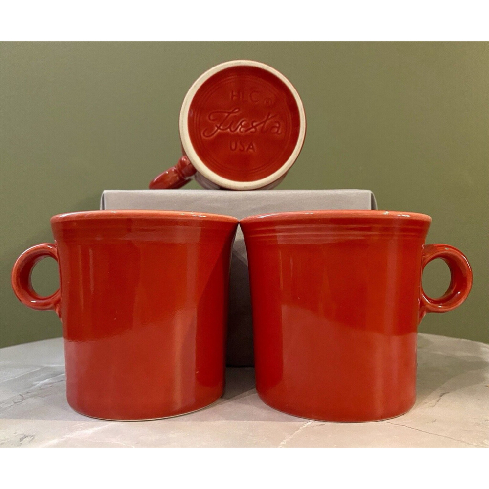 FIESTA 3 Scarlet/Red Ring Handle Mugs Homer Laughlin USA Tom & Jerry Style